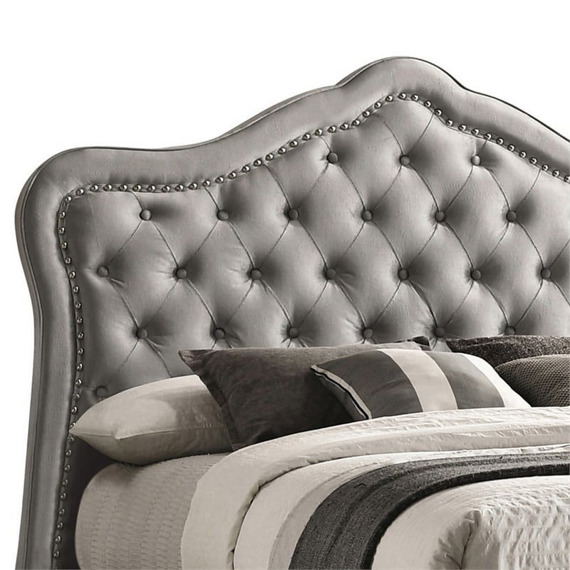 Pue California King Size Bed- Vintage Gray Button Tufted Chesterfield Style