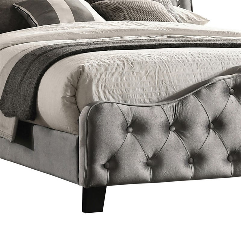 Pue California King Size Bed- Vintage Gray Button Tufted Chesterfield Style
