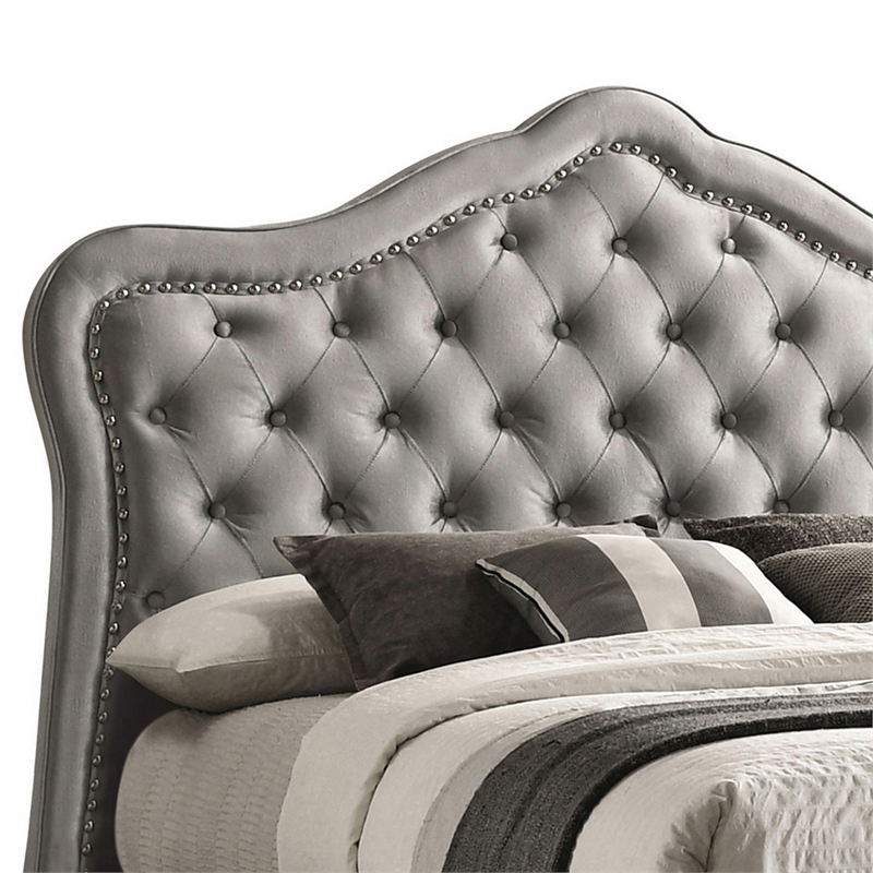 Pue California King Size Bed- Vintage Gray Button Tufted Chesterfield Style