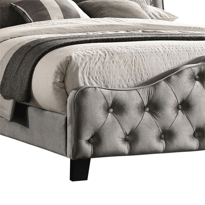 Pue California King Size Bed- Vintage Gray Button Tufted Chesterfield Style
