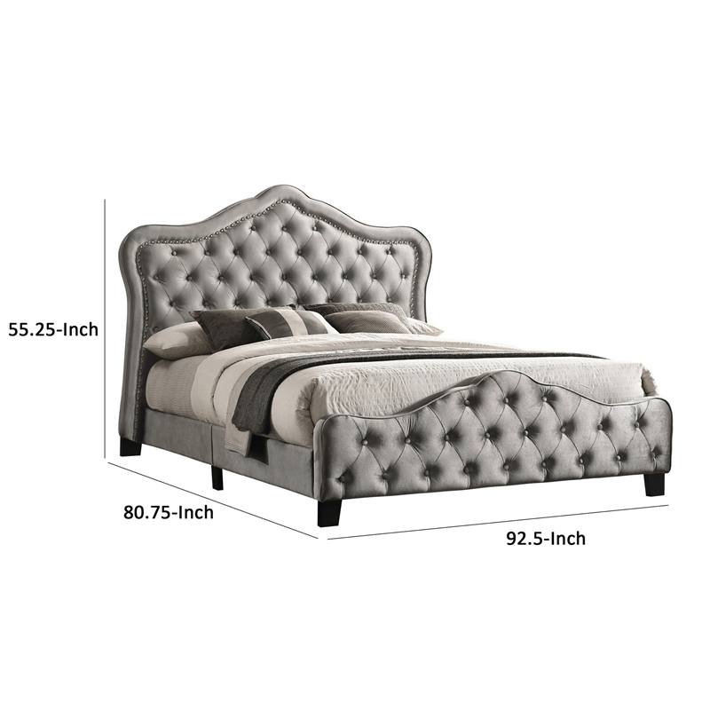Pue California King Size Bed- Vintage Gray Button Tufted Chesterfield Style
