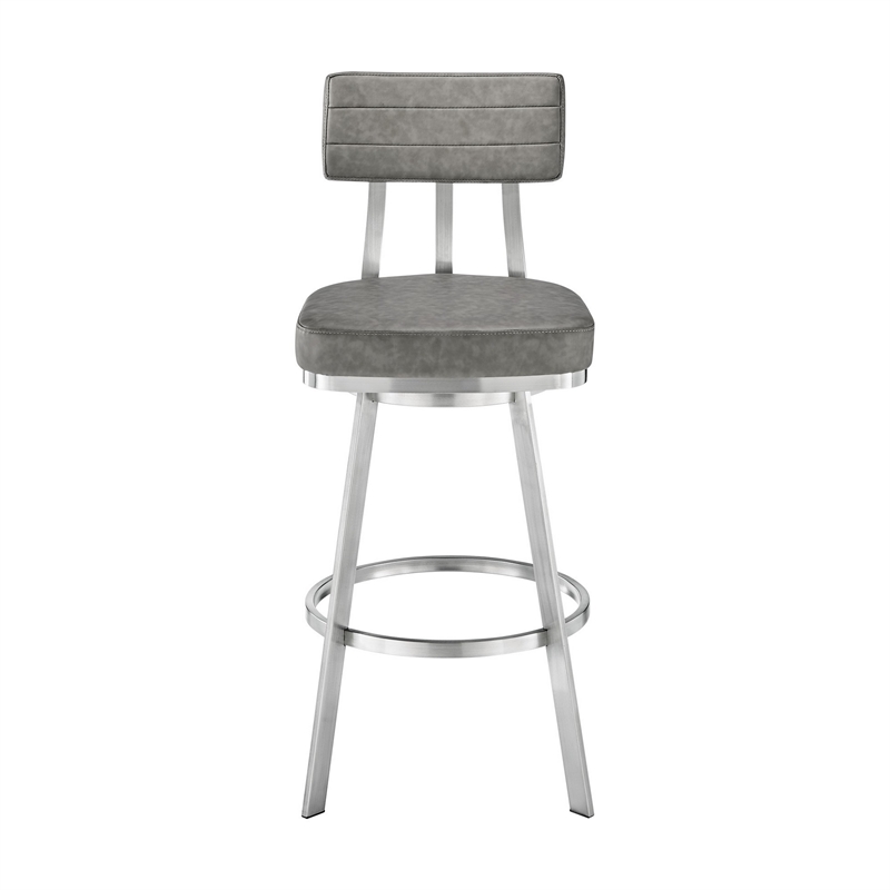 Col 26 Inch Swivel Counter Stool- Gray Faux Leather- Stainless Steel Frame