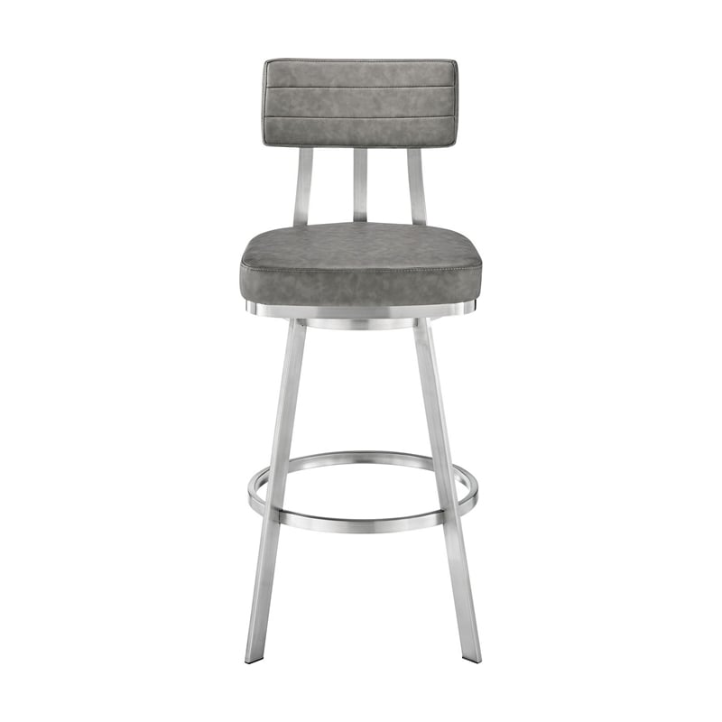 Col 26 Inch Swivel Counter Stool- Gray Faux Leather- Stainless Steel Frame