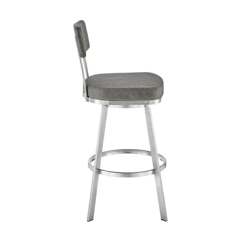 Col 26 Inch Swivel Counter Stool- Gray Faux Leather- Stainless Steel Frame