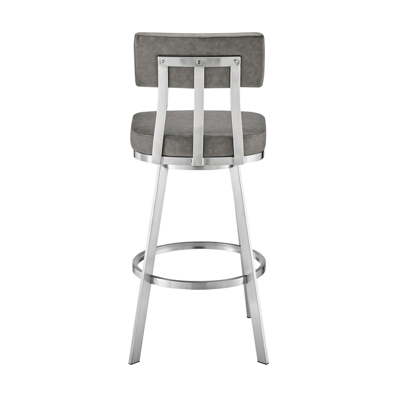 Col 26 Inch Swivel Counter Stool- Gray Faux Leather- Stainless Steel Frame