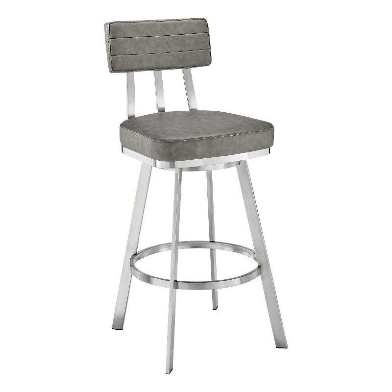 Col 26 Inch Swivel Counter Stool- Gray Faux Leather- Stainless Steel Frame
