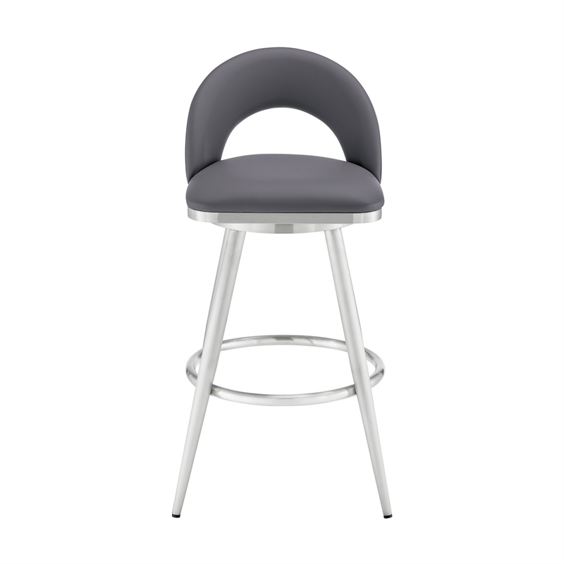 Teco 26 Inch Swivel Counter Stool- Chrome- Curved Back- Gray Faux Leather