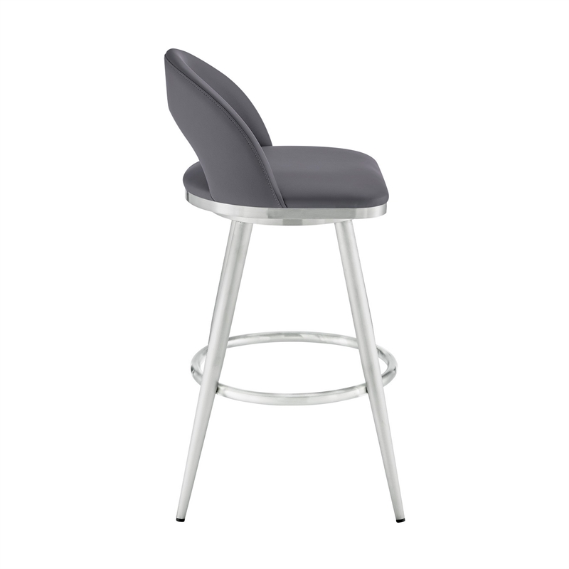 Teco 26 Inch Swivel Counter Stool- Chrome- Curved Back- Gray Faux Leather