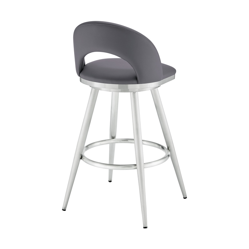 Teco 26 Inch Swivel Counter Stool- Chrome- Curved Back- Gray Faux Leather