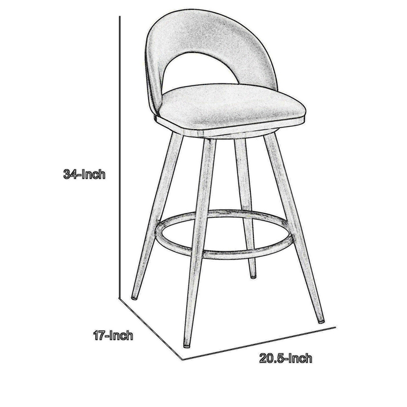 Teco 26 Inch Swivel Counter Stool- Chrome- Curved Back- Gray Faux Leather