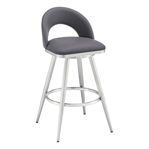 Teco 26 Inch Swivel Counter Stool- Chrome- Curved Back- Gray Faux Leather