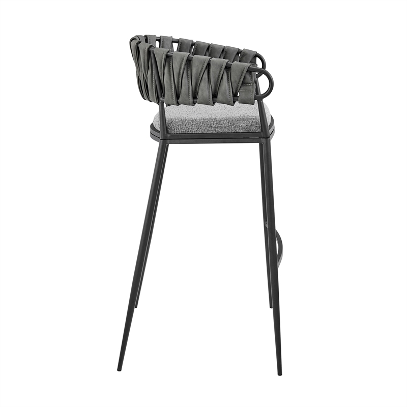 Viji 26 Inch Counter Stool Chair- Gray Faux Leather Fabric Back- Black Iron