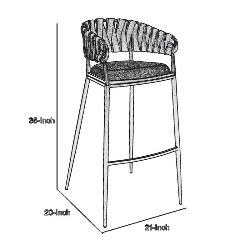 Viji 26 Inch Counter Stool Chair- Gray Faux Leather Fabric Back- Black Iron