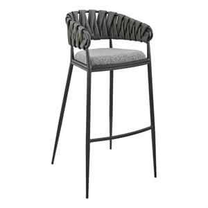 Viji 26 Inch Counter Stool Chair- Gray Faux Leather Fabric Back- Black Iron