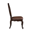 Cran 21 Inch Dining Side Chair- Carved Details- Faux Leather Seat- Brown