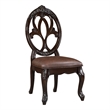 Cran 21 Inch Dining Side Chair- Carved Details- Faux Leather Seat- Brown