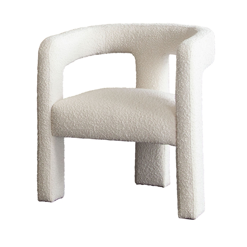 27 Inch Boucle Accent Chair- Curved Back- Cushioned Seating- Ivory Finish