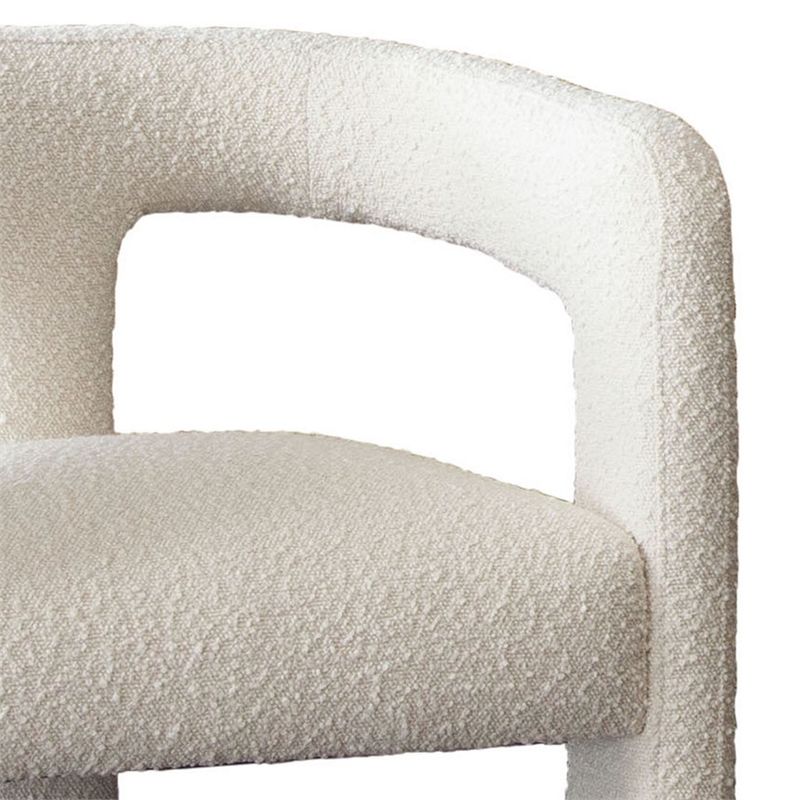 27 Inch Boucle Accent Chair- Curved Back- Cushioned Seating- Ivory Finish