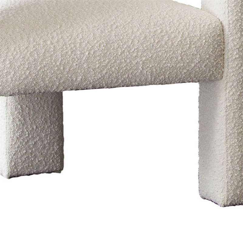 27 Inch Boucle Accent Chair- Curved Back- Cushioned Seating- Ivory Finish