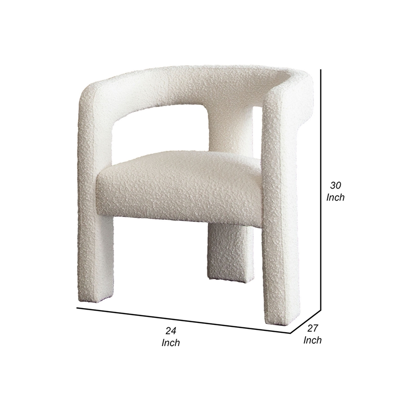 27 Inch Boucle Accent Chair- Curved Back- Cushioned Seating- Ivory Finish