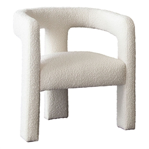 27 Inch Boucle Accent Chair- Curved Back- Cushioned Seating- Ivory Finish