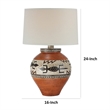 Kinn 24 Inch Hydrocal Table Lamp- Drum Shade- Tribal Style Urn Base- Brown