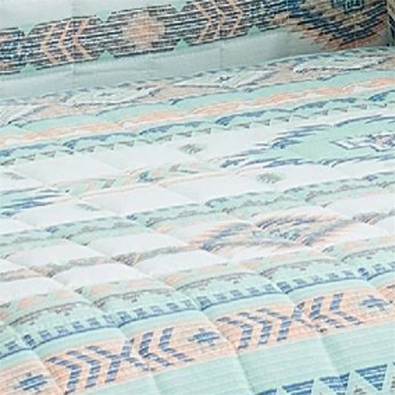Linda 81 Inch Quilted Armchair Cover- Geometric Prints- Turquoise Polyester