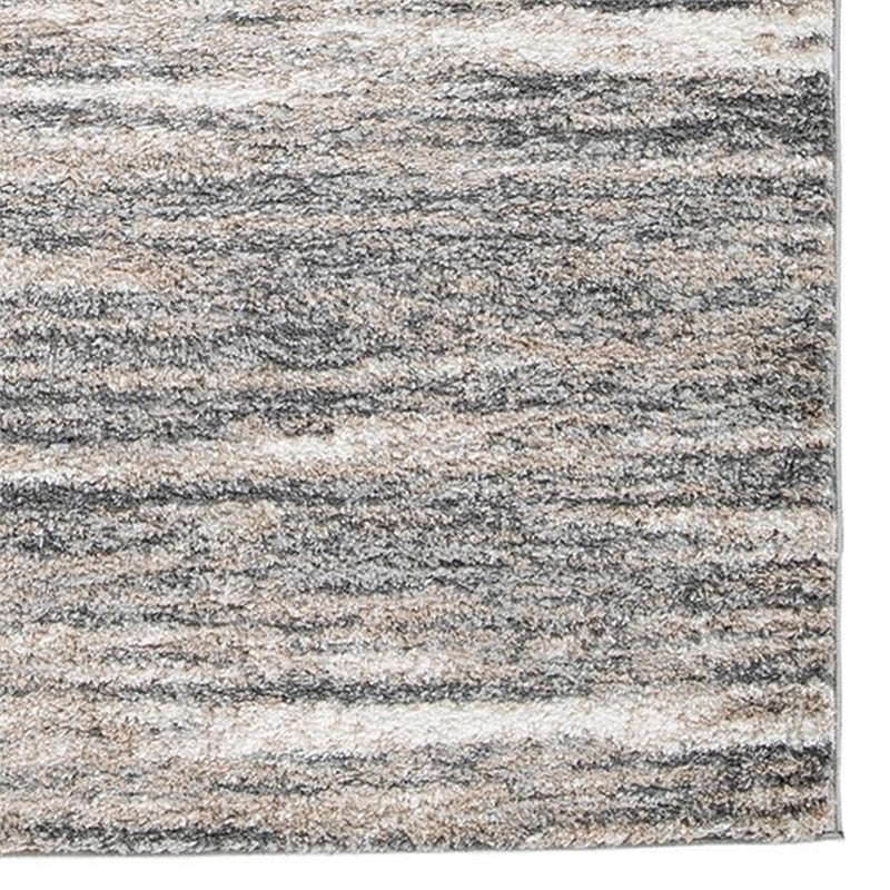 Zeni 5 x 7 Modern Area Rug- Smokey Lined Design- Soft Fabric- Ivory- Beige
