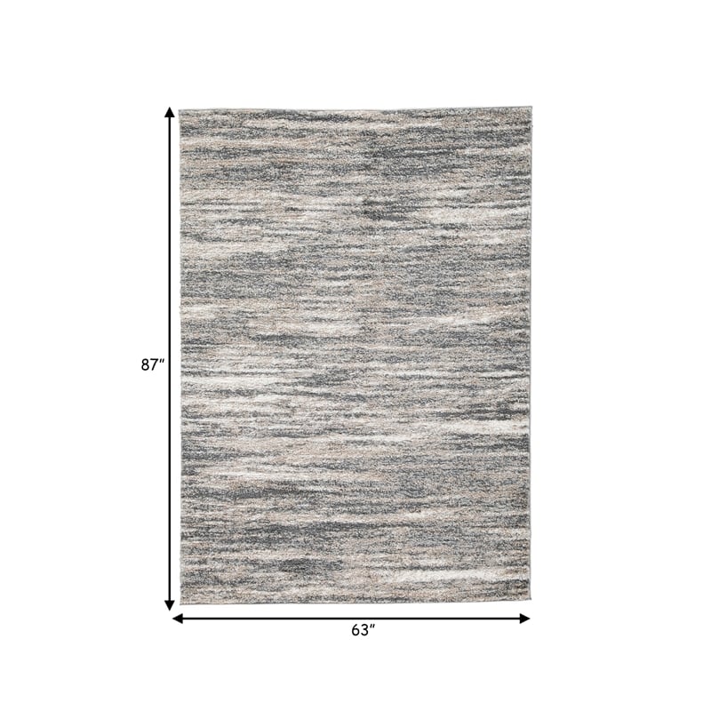 Zeni 5 x 7 Modern Area Rug- Smokey Lined Design- Soft Fabric- Ivory- Beige