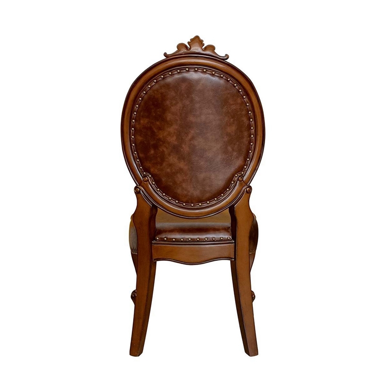 Kai 25 Inch Set of 2 Dining Chair- Scrolled Legs Tufted Faux Leather- Brown
