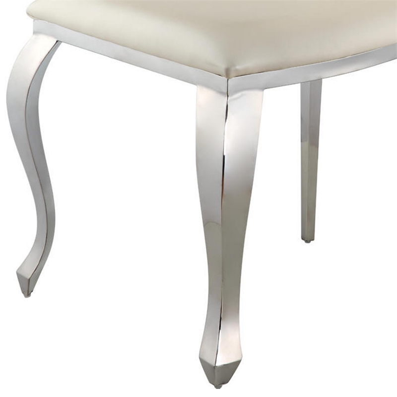 Kuri 23 Inch Dining Chair- Scalloped Back- Vegan Leather- Set of 2- Beige