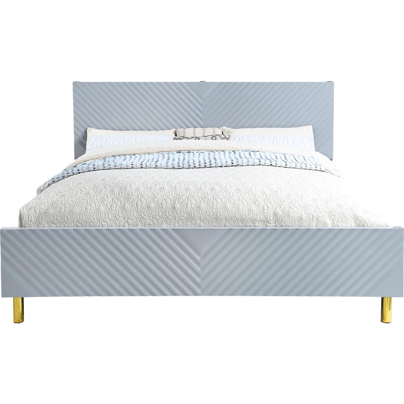 Tyra Modern Queen Bed- Panel Headboard- Textured Chevron- Slate Gray- Gold