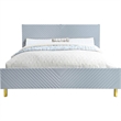 Tyra Modern Queen Bed- Panel Headboard- Textured Chevron- Slate Gray- Gold