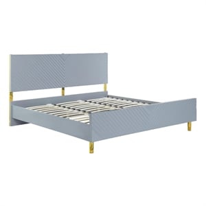 Tyra Modern Queen Bed- Panel Headboard- Textured Chevron- Slate Gray- Gold