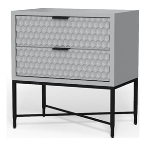 Rexi 26 Inch 2 Drawer Nightstand- Honeycomb- Mahogany- Light Gray- Black