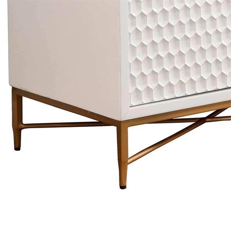 Rexi 64 Inch TV Media Entertainment Center Console- 3 Drawers- White- Gold