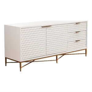 Rexi 64 Inch TV Media Entertainment Center Console- 3 Drawers- White- Gold