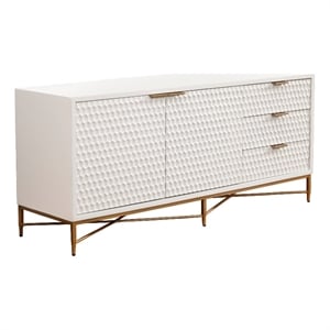 Rexi 64 Inch TV Media Entertainment Center Console- 3 Drawers- White- Gold