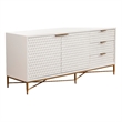 Rexi 64 Inch TV Media Entertainment Center Console- 3 Drawers- White- Gold