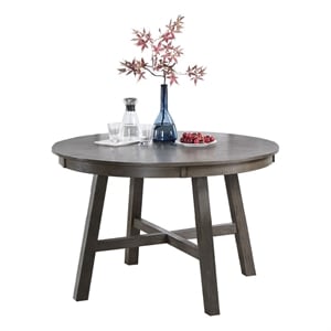 Lexi 48 Inch Classic Minimalist Round Dining Table- Rubberwood- Dark Gray