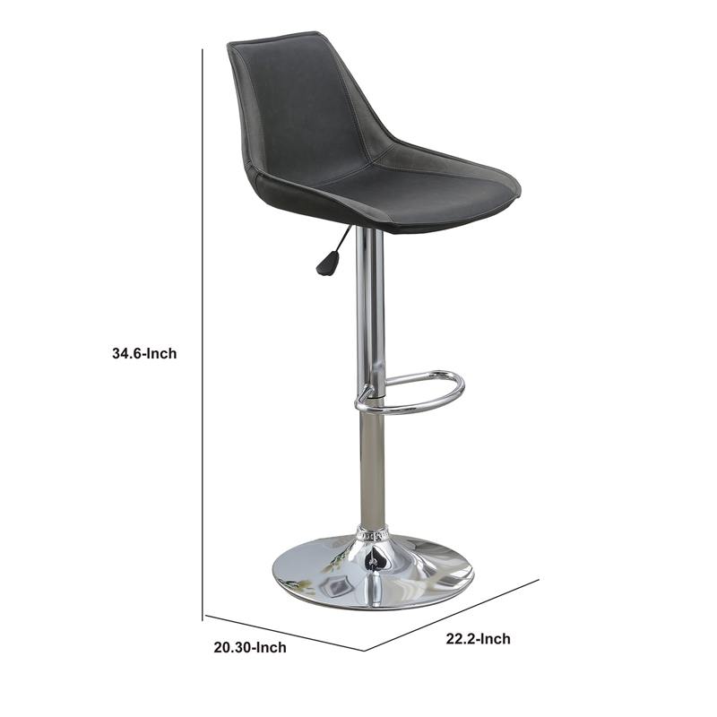 Carl 25-29 Inch Vegan Faux Leather Bar Stool- Adjustable Height- Set of 2- Gray
