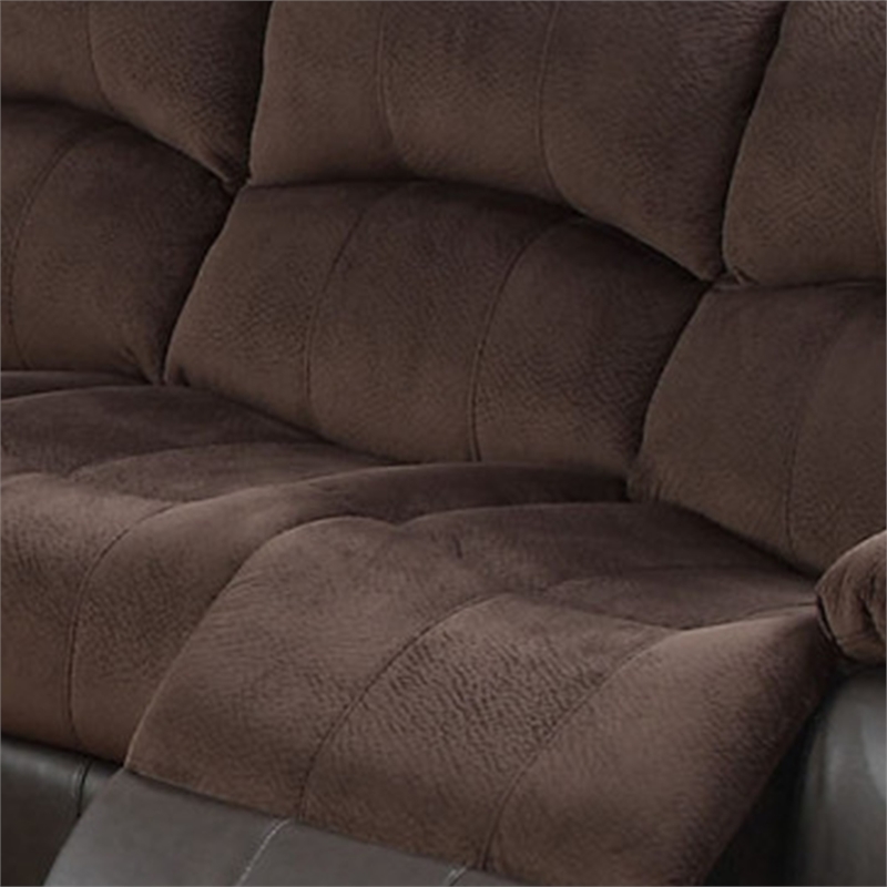 83 Inch Manual Recliner Suede Sofa- USB Charging Port- Brown Faux Leather