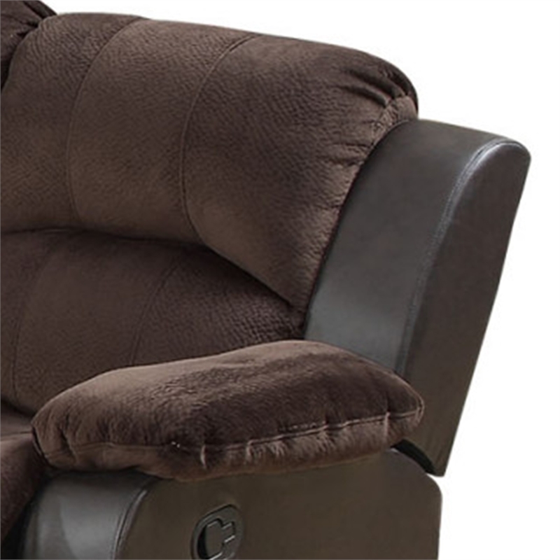 83 Inch Manual Recliner Suede Sofa- USB Charging Port- Brown Faux Leather