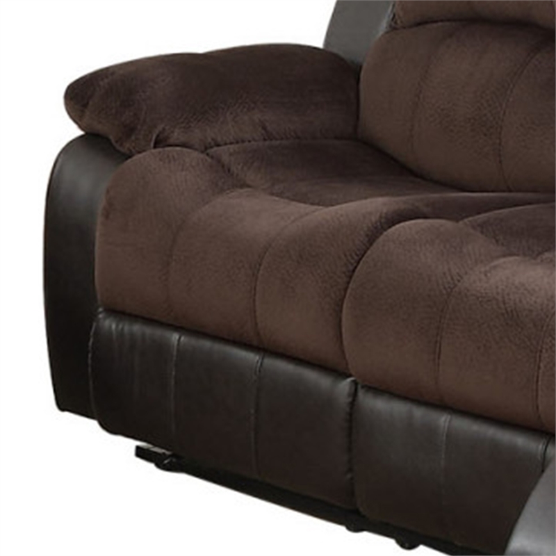 83 Inch Manual Recliner Suede Sofa- USB Charging Port- Brown Faux Leather