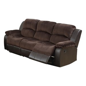 83 Inch Manual Recliner Suede Sofa- USB Charging Port- Brown Faux Leather