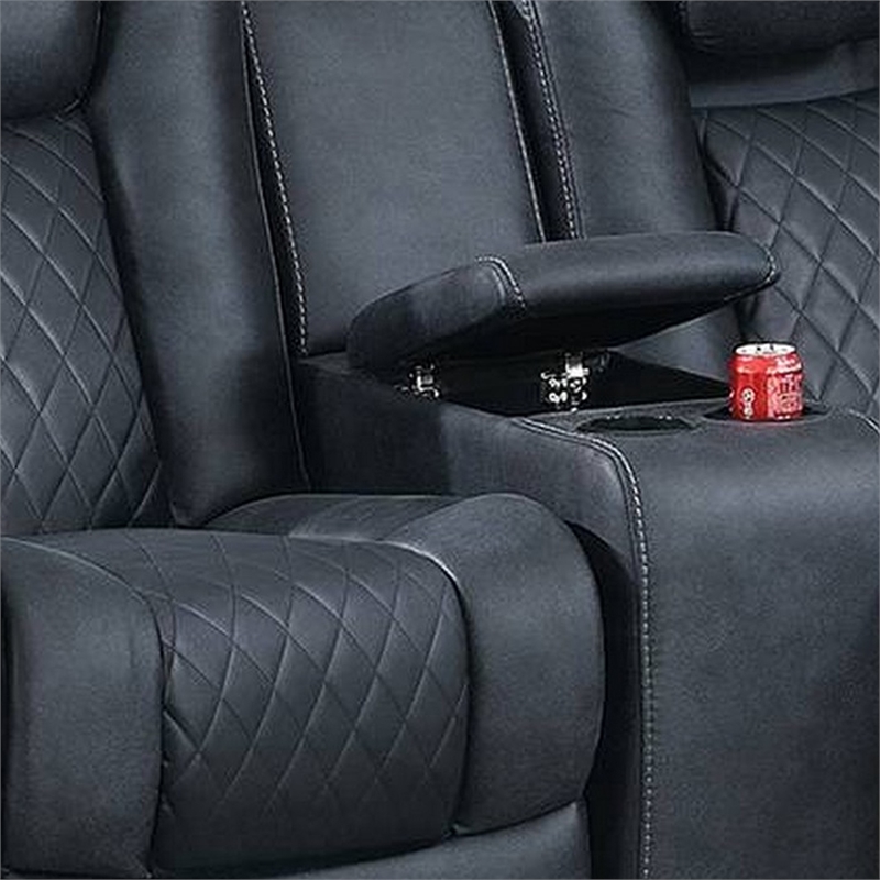 Elva 72 Inch Power Reclining Loveseat- Lift Top Storage Console- Blue