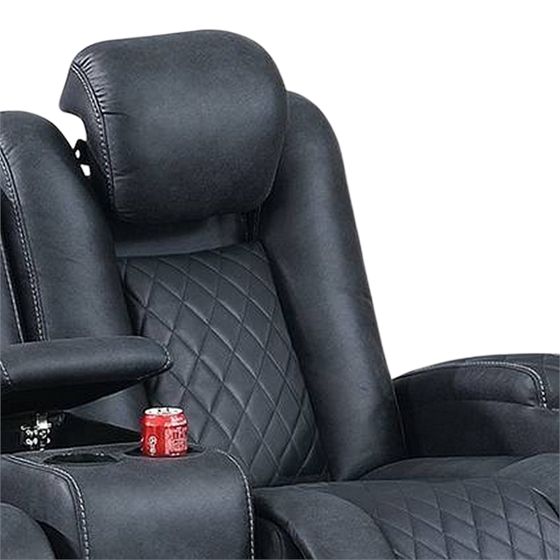 Elva 72 Inch Power Reclining Loveseat- Lift Top Storage Console- Blue