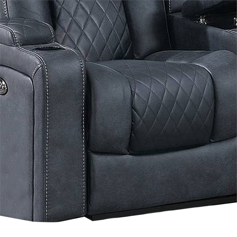 Elva 72 Inch Power Reclining Loveseat- Lift Top Storage Console- Blue