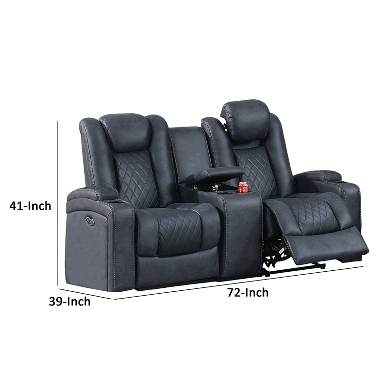Elva 72 Inch Power Reclining Loveseat- Lift Top Storage Console- Blue
