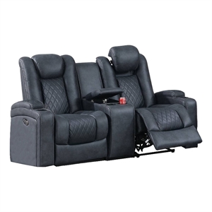 Elva 72 Inch Power Reclining Loveseat- Lift Top Storage Console- Blue